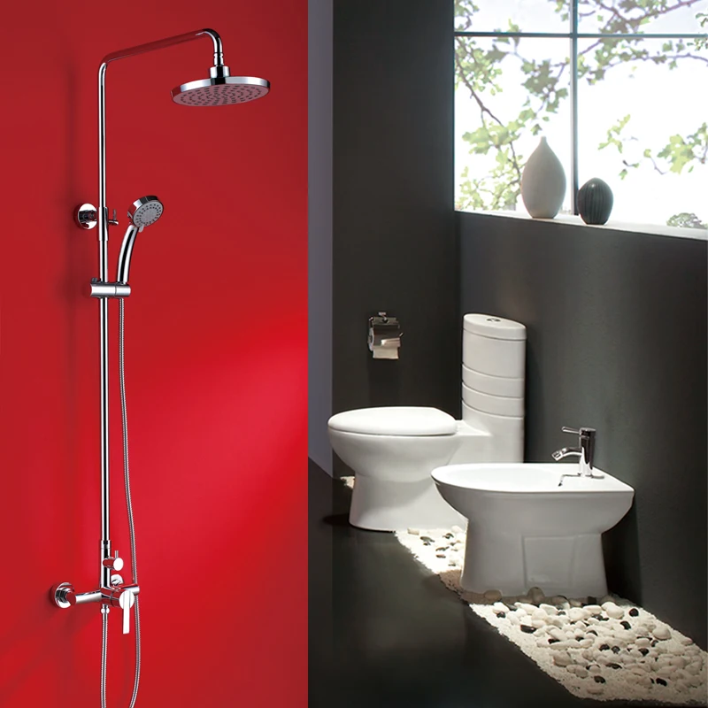 

Lifting luxury shower set Round shower Hot and cold water faucet Copper chrome three functions Hand shower
