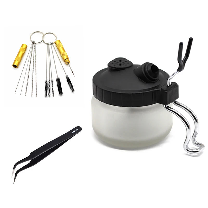 Airbrush Cleaning Pot Cleaning Tools Spray Pen Stabilizer Glass Jar