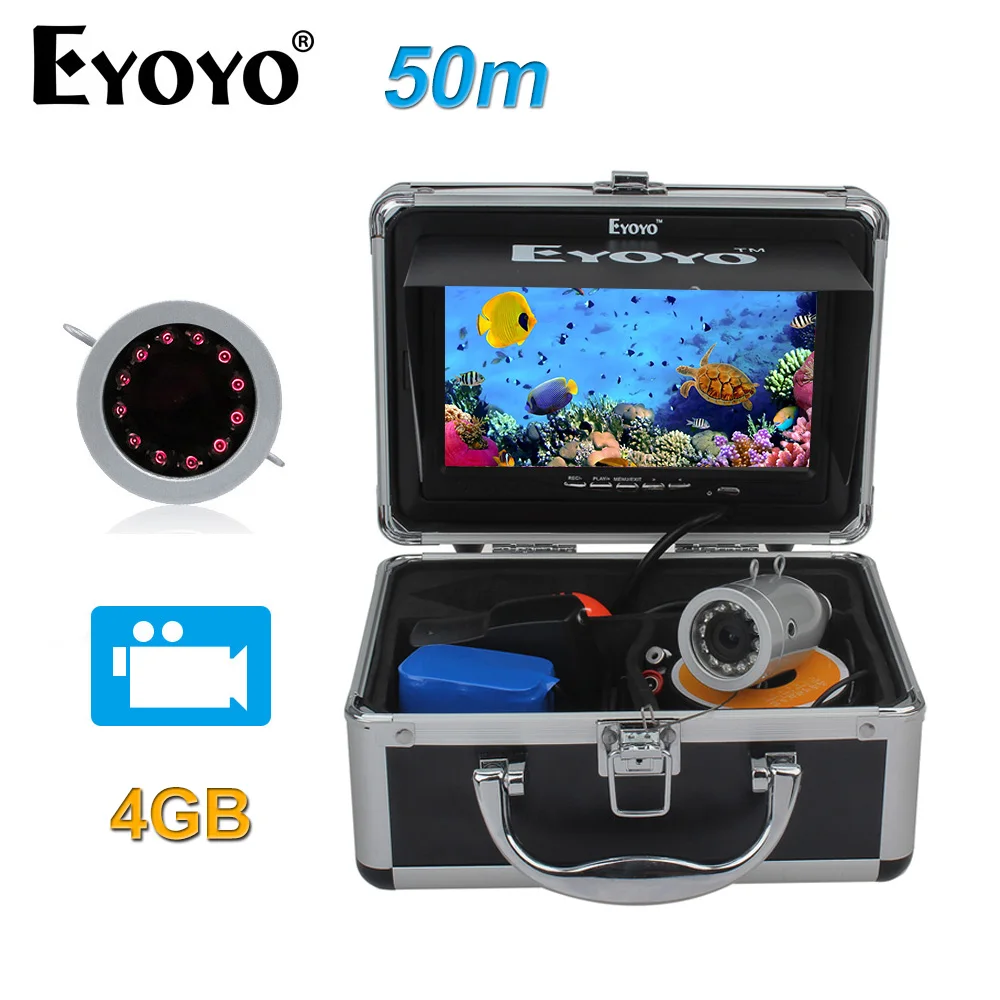 

Eyoyo Original 50m Full Silver Fish Finder HD 1000TVL Underwater Fishing Camera Video Recording DVR Infrared LED Sunshield