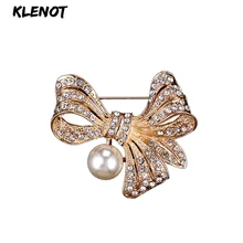 Стразы золотого цвета, жемчужные броши «бант» для женщин, Хрустальная брошь в виде банта, ювелирные изделия, пальто, зимние аксессуары, украшение для платья