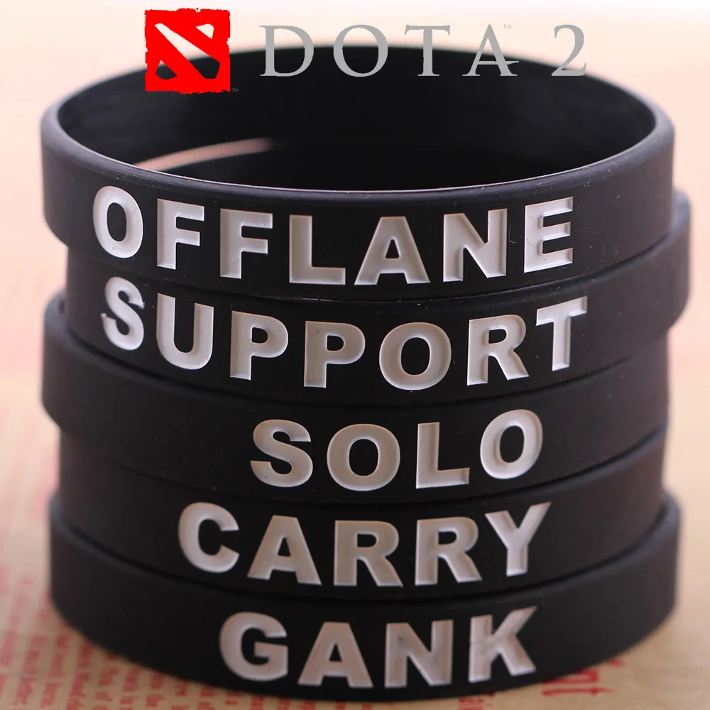 

Game DOTA 2 Bangles Letter CARRY SUPPORT SOLO OFFLANE GANK Rubber Bracelets Dota2 Braclet Women Brasle Male Men Jewelry Gift