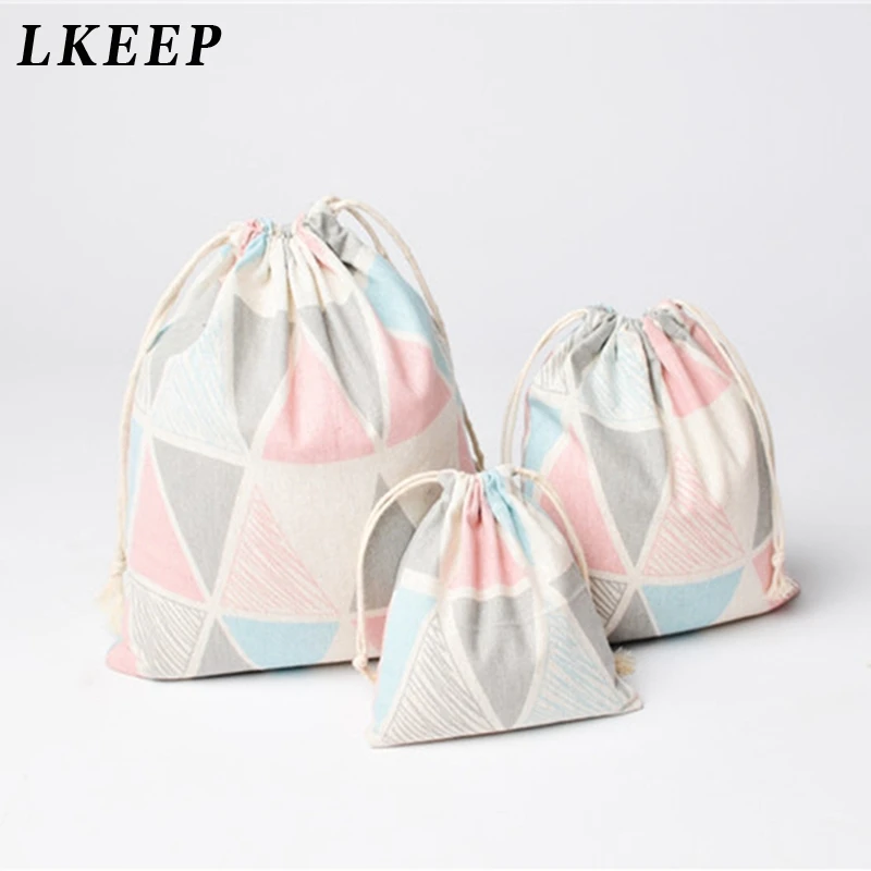  Cotton Linen Small Cosmetic Bag Storage Package Bag Drawstring Bag Small Coin Purse Travel Women Sm