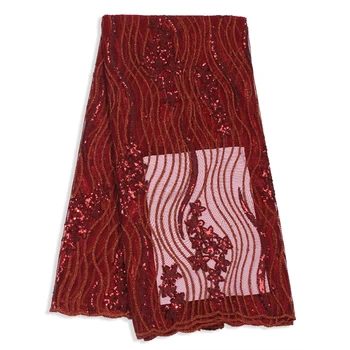 

New Wine Red Sequin Dress Women Luxury Fabric French Tulle Evening Party Lace 2020 High Quality African Sewing Fabric Lace