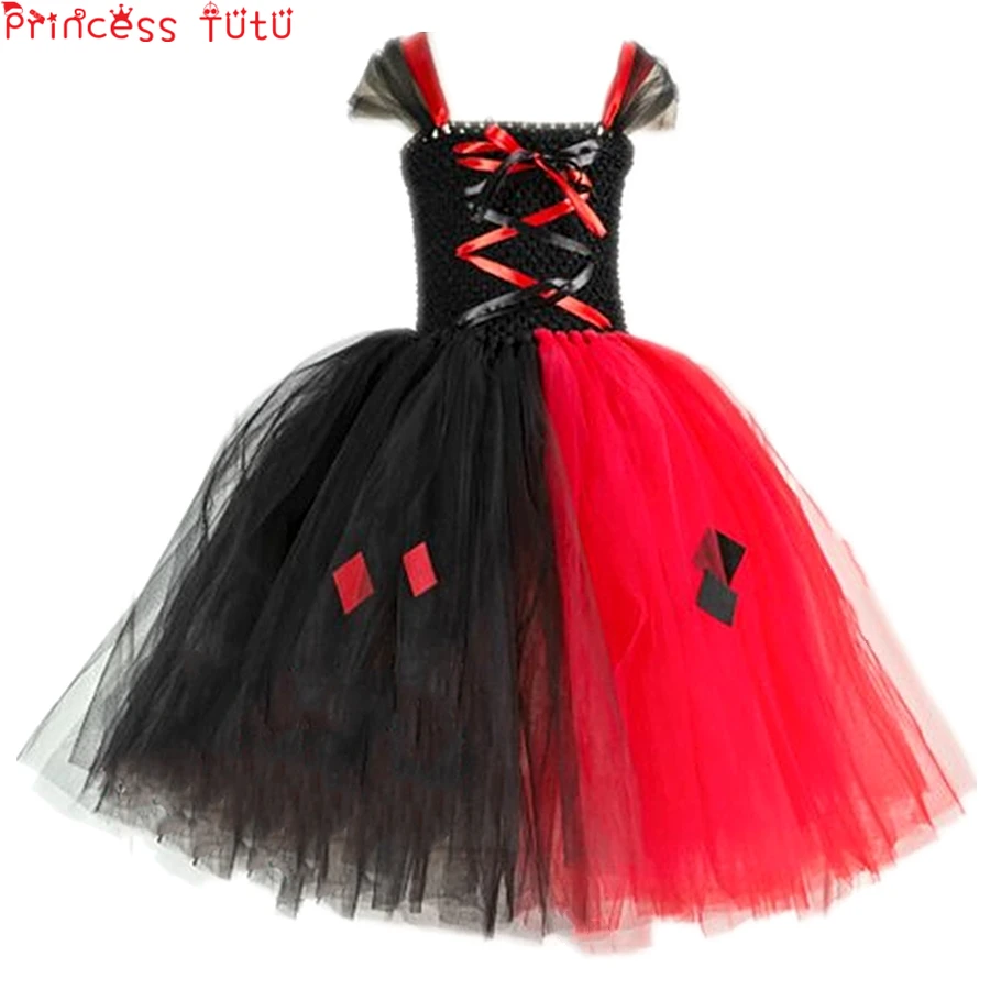

Harley Quinn Tutu Dress Daddy's Lil Monster Costume Children Girl Birthday Party Dress Mid-Calf Halloween Cosplay Costume