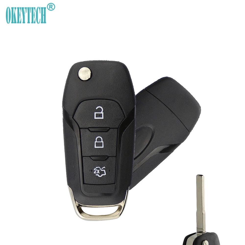

OkeyTech for Ford Key Shell 3 Button Flip Folding Auto Replacement Uncut Blade Remote Key Car Key Fob Cover Case Fob for Ford
