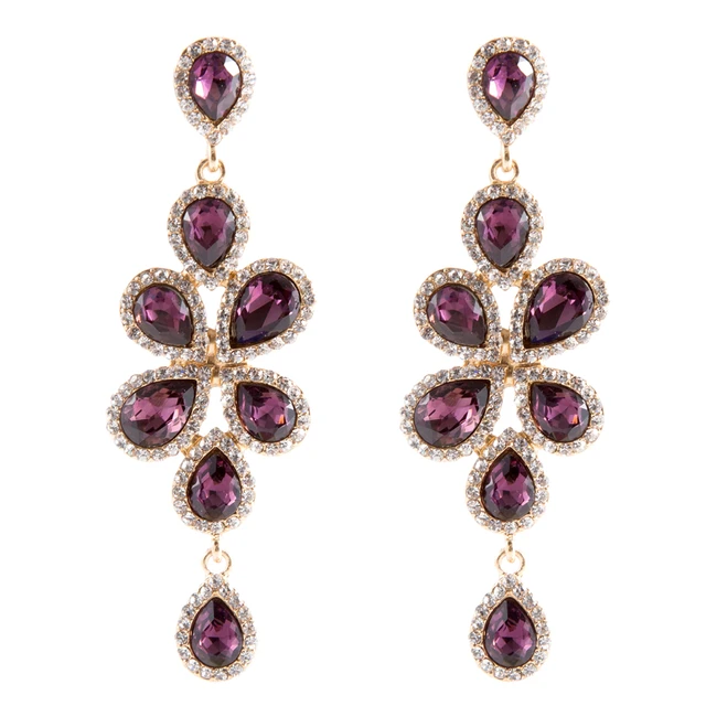 7 8 Cm Luxurious Chandelier Earrings Bridesmaids Jewelry Vintage 7 8 Cm Luxurious Chandelier Earrings Bridesmaids Jewelry Vintage Purple Crystal Gold Bridal Wedding Earings Brinco