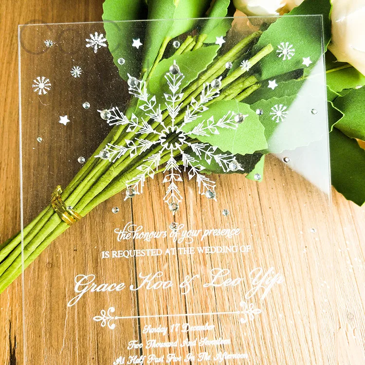 Cocostyles personalized crystal snow engraving invitation card for winter wedding - 32857867718
