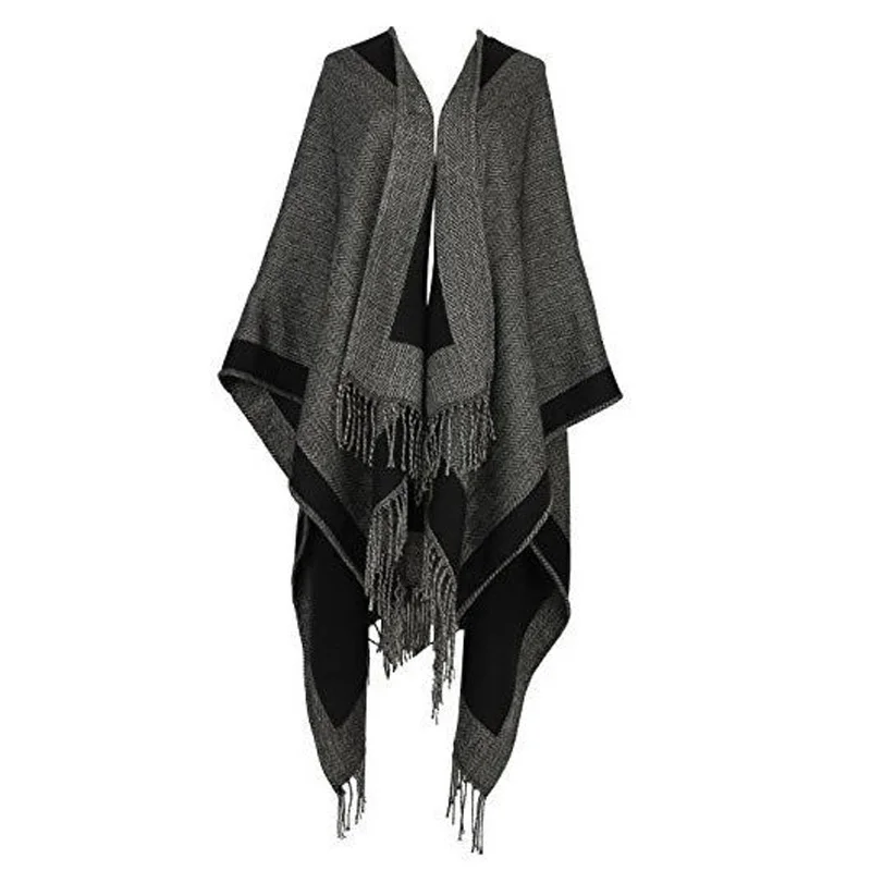 

New Womens Tassel Poncho Two-sided Shawl Ladies Knitted Wrap Cape Scarf Blanket Warm For Winter Women's Scarves and Wraps