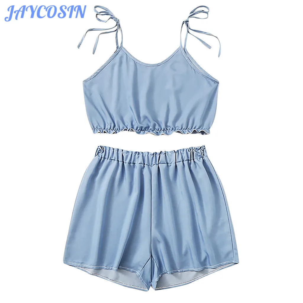 

JAYCOSIN Women Set Clothes Sexy Solid Color Two Piece Set Sling Bandage Tops And Short Pants Summer Plus Size 3XL Matching Sets