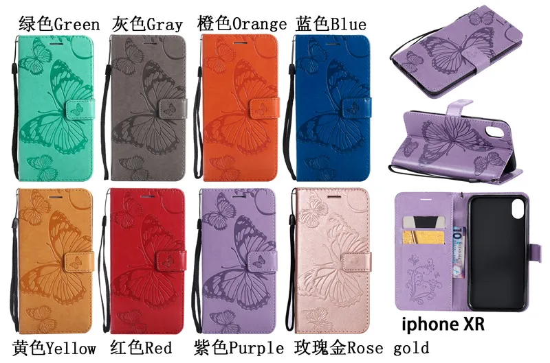 Flip Leather Case sFor Fundas iPhone 9 case 3D butterfly Embossed PU Cover For iPhone XR 6.1inch Wallet Cover Stand Phone Cases (1)