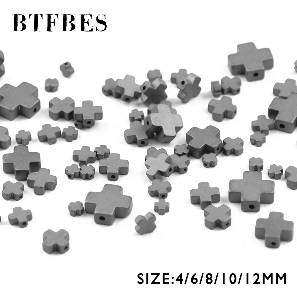 Матовые черные гематитовые бусины BTFBES AAA с крестом Иисуса из натурального камня