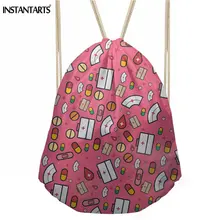 INSTANTARTS мультфильм медсестра Дизайн Повседневное завязки сумки модные женский Cinch Sack Рюкзак многофункциональные туристические пакеты для хранения