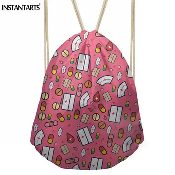 

INSTANTARTS Cartoon Nurse Design Casual Drawstring Bags Fashion Female Cinch Sack Backpack Multifunction Travel Storage Bags