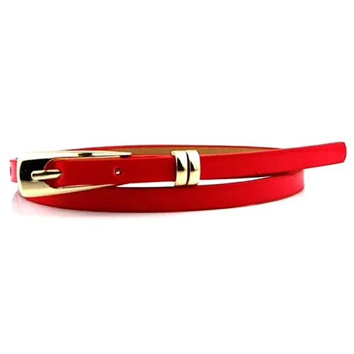 

Fashion Women nny Waist Belt Thin Faux Leather Narrow Buckle Waistband Strap