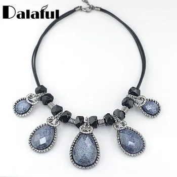 

Fashion Crystal Black Beads Rope Chain Cocktail Bridal Maxi Necklaces & Pendants Choker Statement Necklace Women D01701
