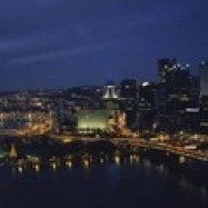 High angle view of buildings lit up at night Heinz Field Pittsburgh Allegheny county Pennsylvania USA (36 x 13)