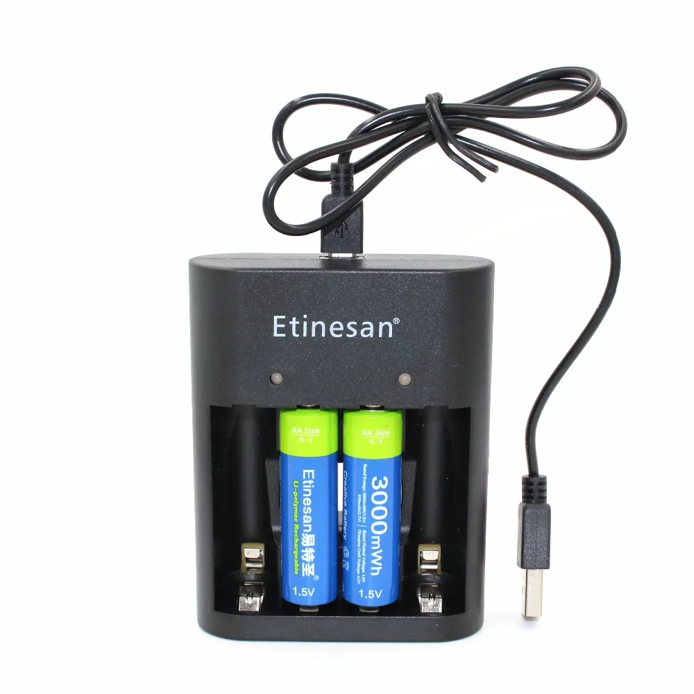 2 шт./лот Etinesan 3000mWh AA батарея + USB зарядное устройство литий полимерный ионная