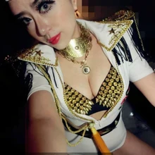 Стиль Для женщин белый военный костюм певица DS Показать для выступления одежда