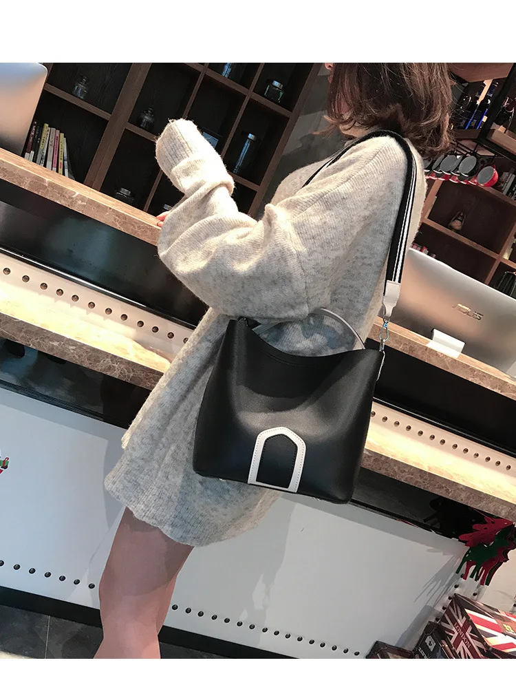 2019 Новый PU Crossbody сумки для Для женщин плечо сумка-мешок для девушек простой кисточкой ведро большой Ёмкость сумочки