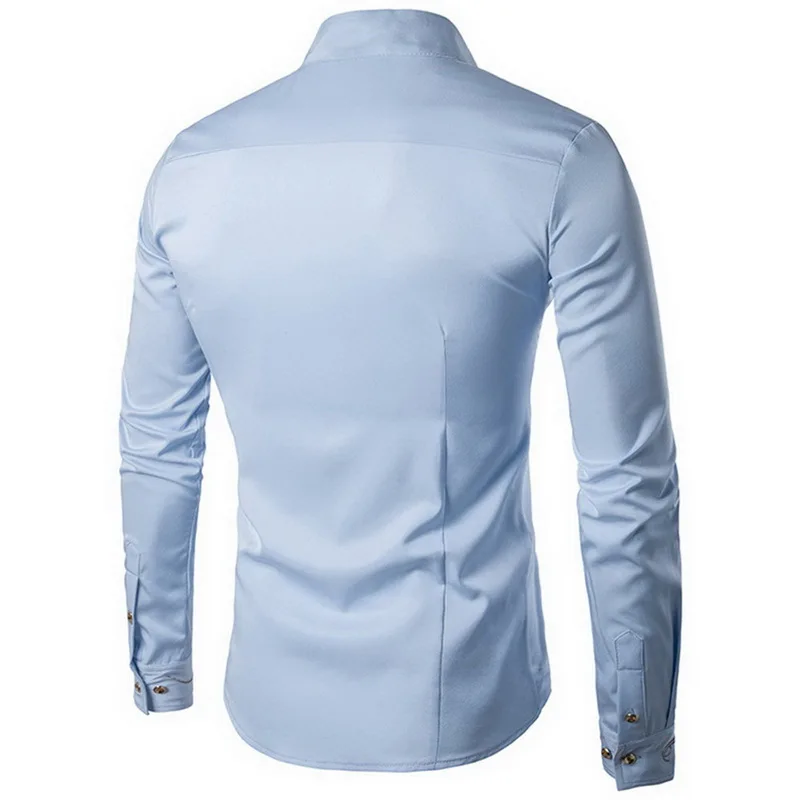 Laamei Slim Fit модная мужская рубашка с длинным рукавом мужская одежда косой пуговицей рубашки Мандарин воротник мужской смокинг рубашки