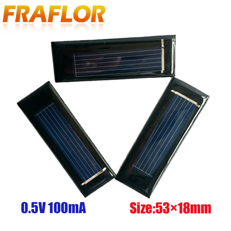 

Fraflor 10Pcs Mini Solar Panel New 0.5V 100mA Solar Cells Photovoltaic panels Module Sun Power battery charger DIY 53*18*2.5mm