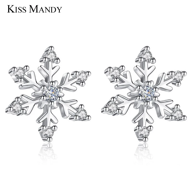 

KISS MANDY Elegant Korean Snowflakef Stud Earrings For Women With Cubic Zirconia Fashion Wedding Jewelry Accessories KLE11