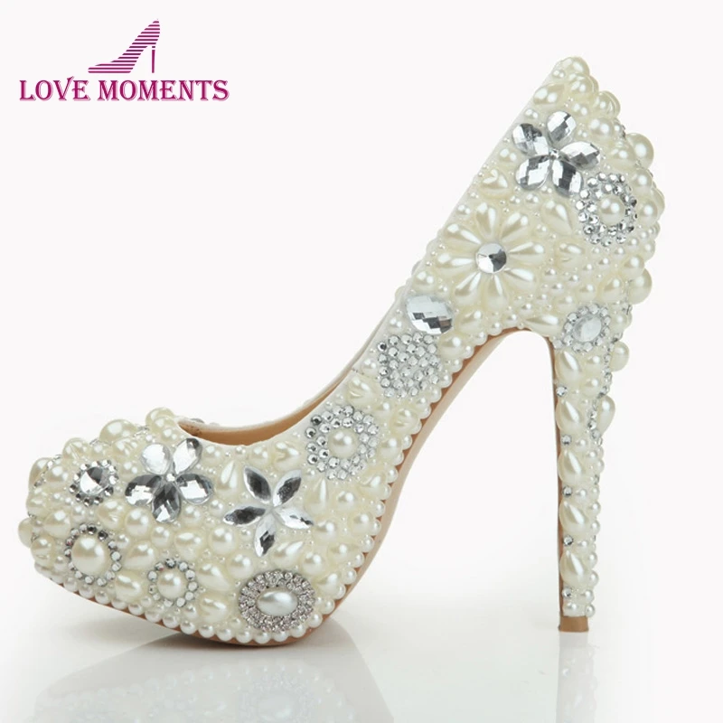 Heels À Stiletto ivory Heels 10cm 12cm Talons Perle Chaussures Talon Noce 14cm Strass Main Heels Mariée Ivory white De Perles Discothèque fait 2018 Hauts Pompes BY4qUvww