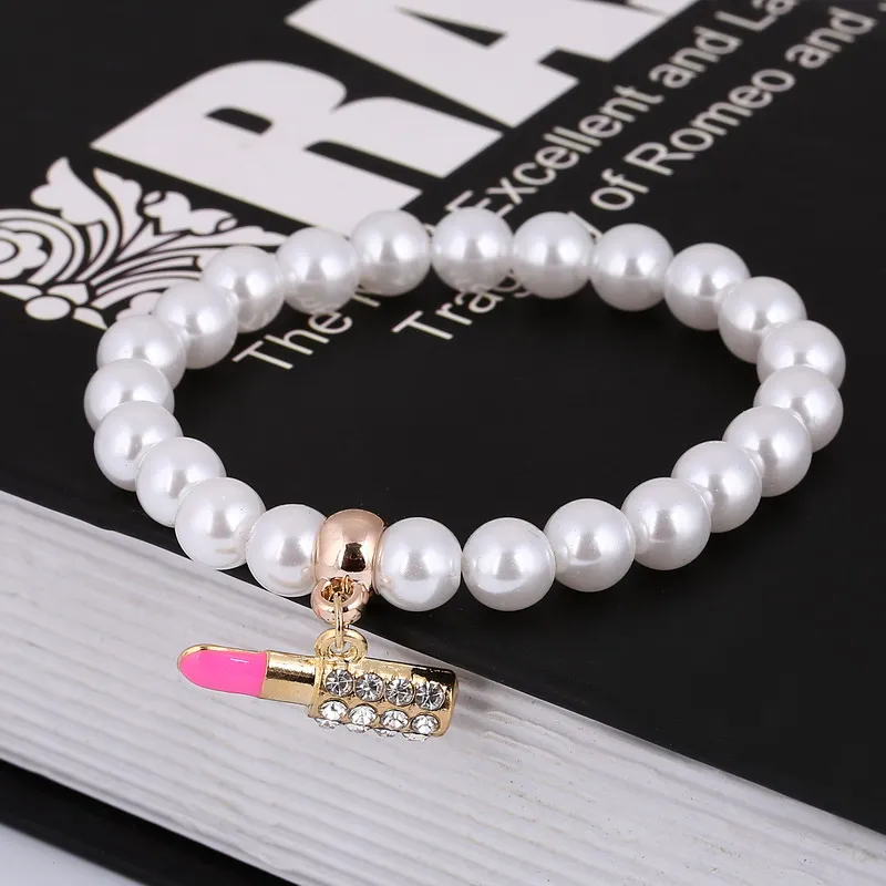 Женский браслет с кулоном розовый имитацией жемчуга кристаллами|bracelets for|bracelets for