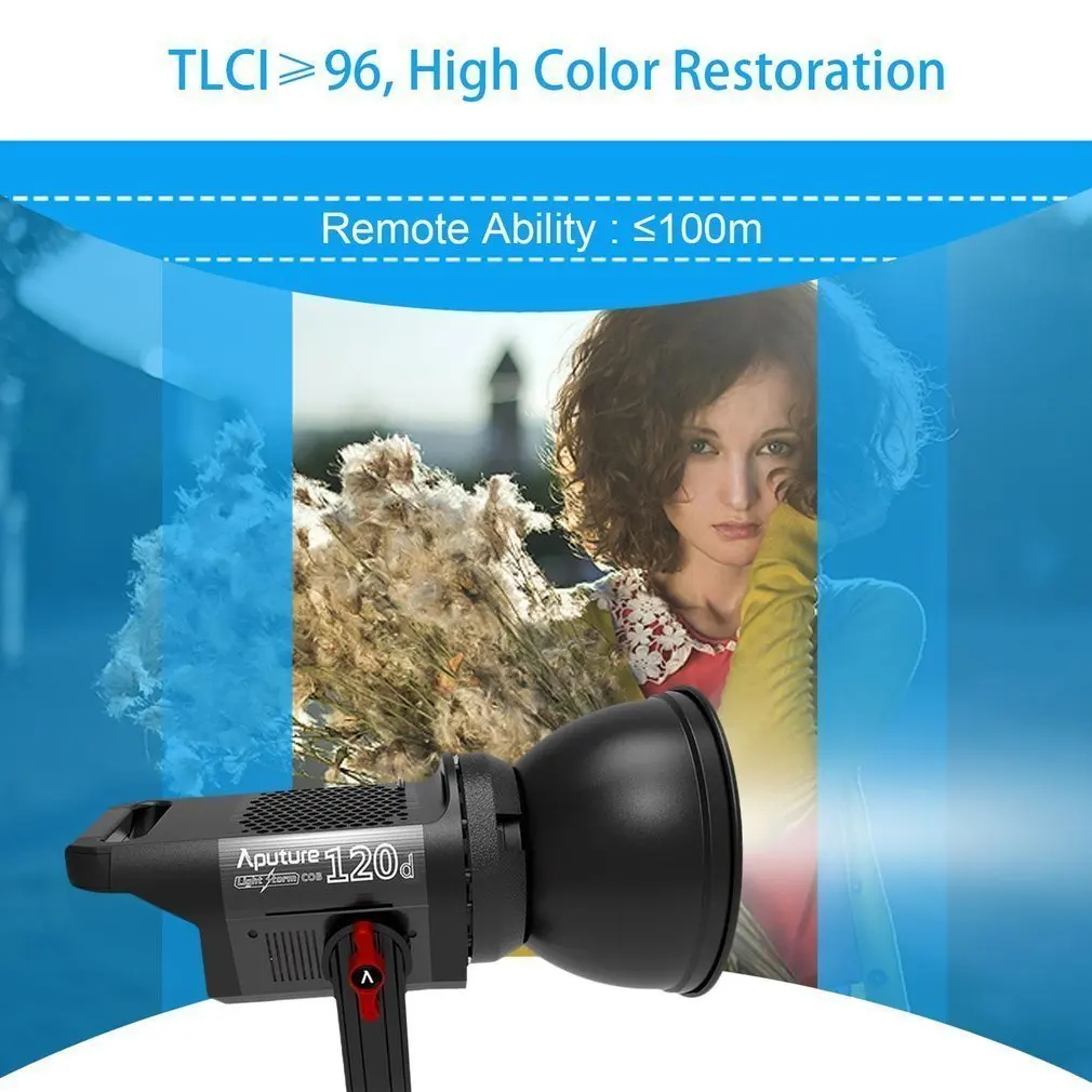 

Portable Aputure LS COB 120d LED Video Light Aputure Light Storm CRI 96 And Active Fan LED Video Light Dual Power Supply UK plug