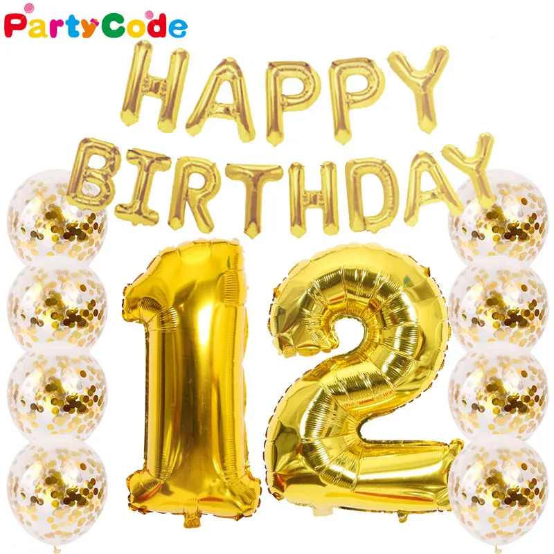 

Birthday Party Decoration 40 Inch Rose Gold Number Aluminum Foil Balloon Wave Point Globos Twelve years old Balons Supplies
