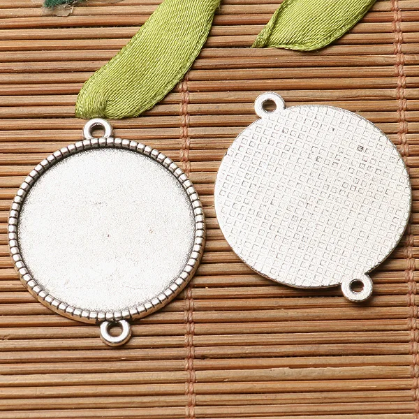 

6pcs dark silver color round cabochon setting in 25mm connector design EF3267