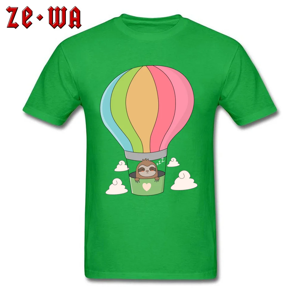 Discount Men's T Shirts O Neck Short Sleeve Pure Cotton Printed On T Shirt Casual Tops Shirts Drop Shipping Cute Sloth In Hot Air Balloon green