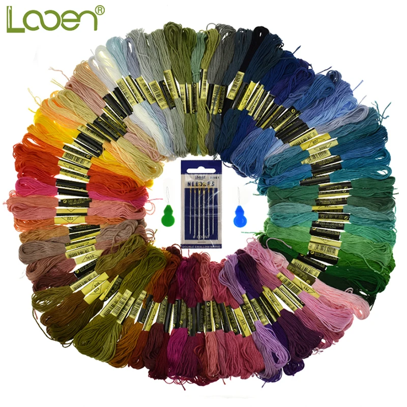 

Looen Brand Embroidery Thread Random Color 100pcs Cross Stitch Threads with 6pcs Sewing Needles For Women Mom DIY Sewing Tools