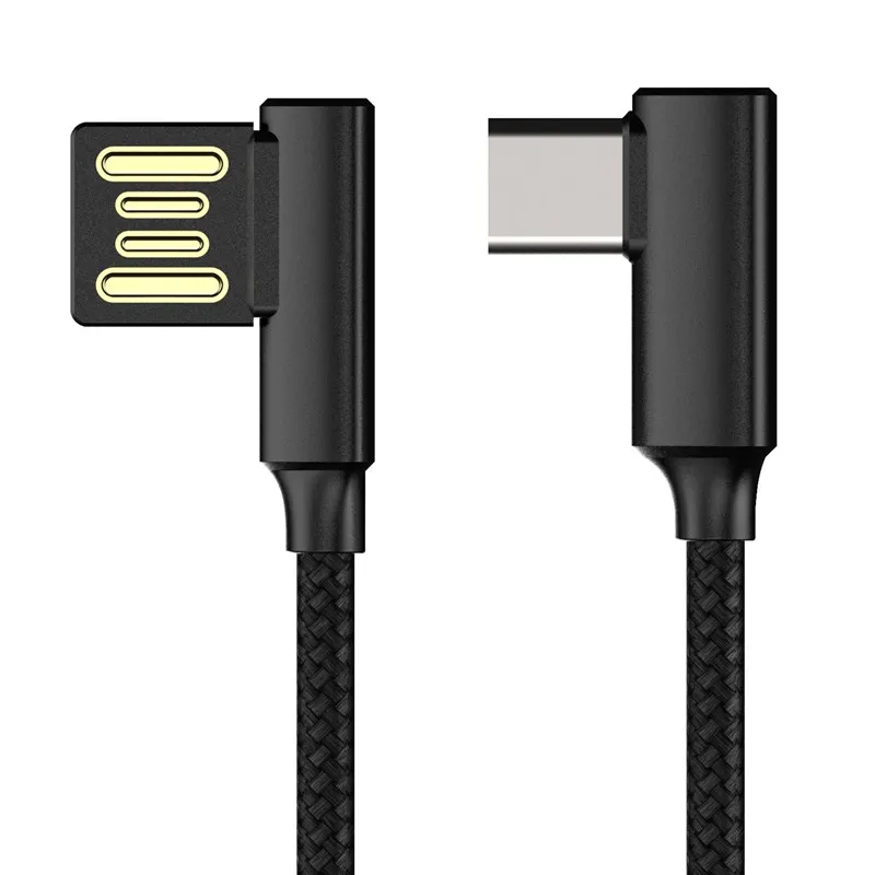 

1.2M 4Ft Type-C Cable Braided 90 Degree Right Angle to USB2.0 90 degree right angle cellphone Fast Data Sync Cables