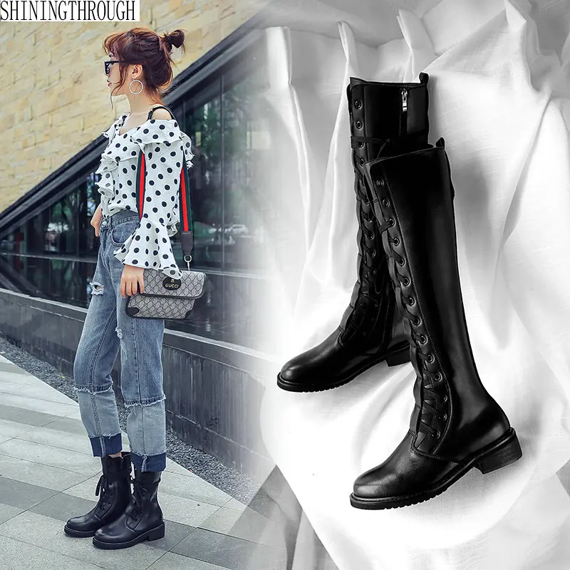 

Women knee high boots woman 3cm low heels western boots ladies casual shoes woman autumn winter boots large size 43