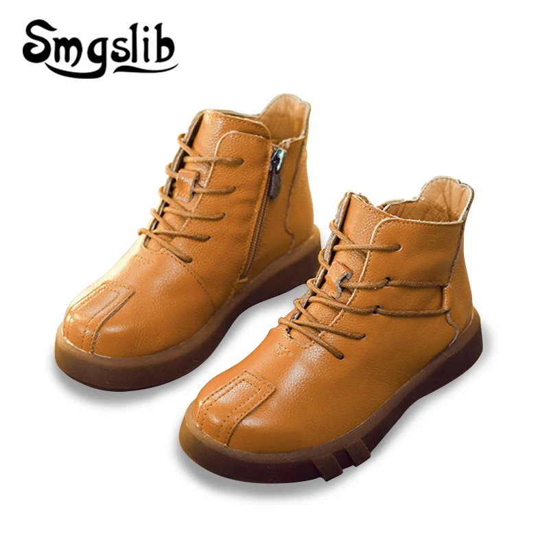

Children's Boots Kids Shoes Boys Genuine Leather Boots Girls Sneaker 2018 new arrival winter thick Plush Lined warm ankle boots