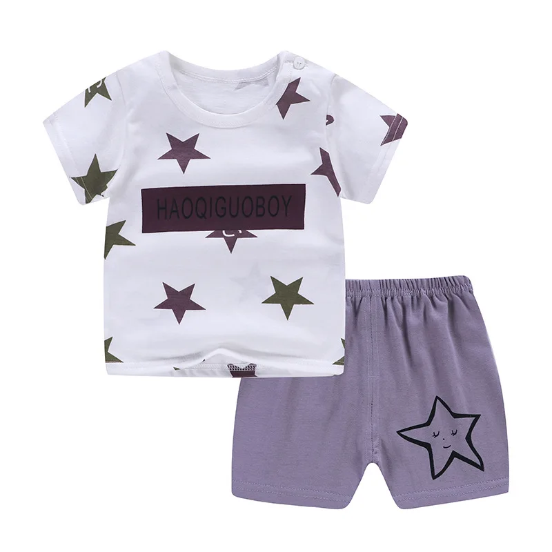 Одежда для малышей Комплект для малышей, летняя одежда Одежда для новорожденных мальчиков и девочек хлопчатобумажный Детский костюм с рисунком(футболка+ короткие штаны