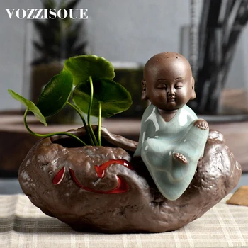 

Chinese Absorbing Pots Bonsai Creative Little Monk Breathable Stoneware Buddha Hydroponic Potted Flower Pots Bedroom Decoration