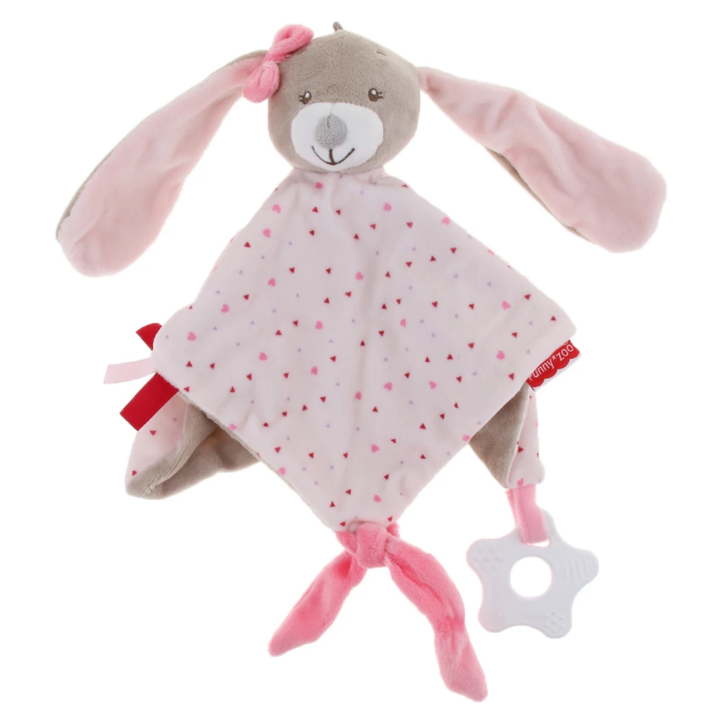 Baby Nursery Security Blanket Soft Minky Dot Fabric Lovey Animal Tag Blanket, Stuffed Plush Cuddle Newborn Blankie