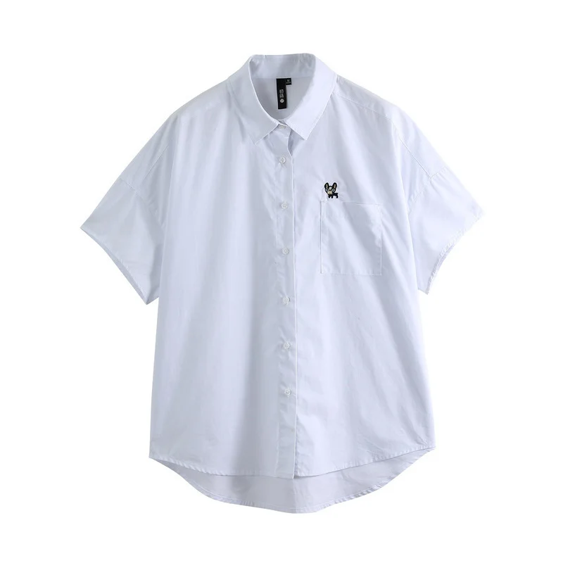 Toyouth женские рубашки Новая мода отложной воротник узор вышивка пуговицы для блузки белая рубашка женские топы уличная одежда - Цвет: White