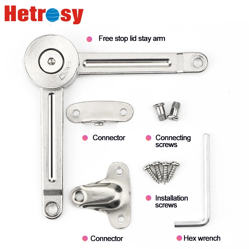 Hetrosy Hydraulic Hinge Adjustable Lid Stay Flap door Fittings Lift Up Stay Randomly Stop