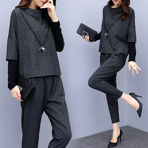 

5xl Plus Size Autumn 2 Piece Set Women Striped Top&pants Set Stripes Trousers Suit Set Year-old Female Costume Conjunto Feminino