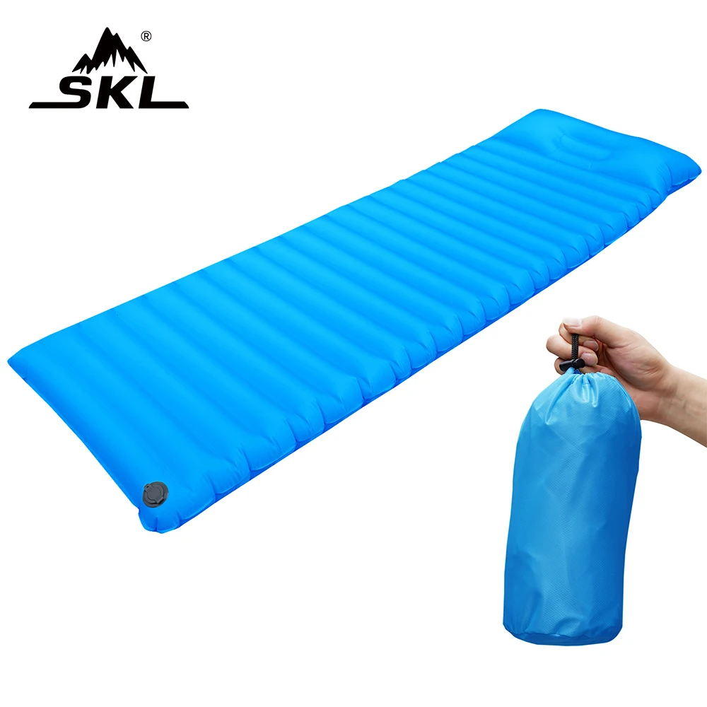 

SKL Adult Inflatable Sleeping Pad Single Mat Folding Camping Air Mattress Camping Inflatable Sleeping Pad with Inflatable Pillow