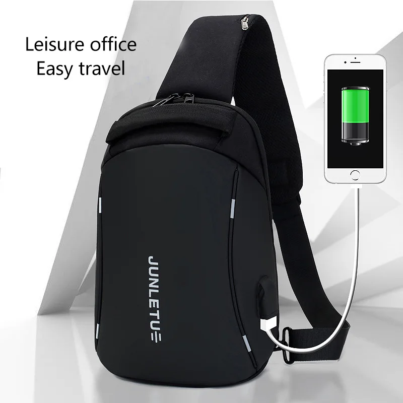 

Men’s Simple Casual Style Outdoor Sports Shoulder Bags Multifunction Large Capacity USB Charging Waterproof Chest Bag