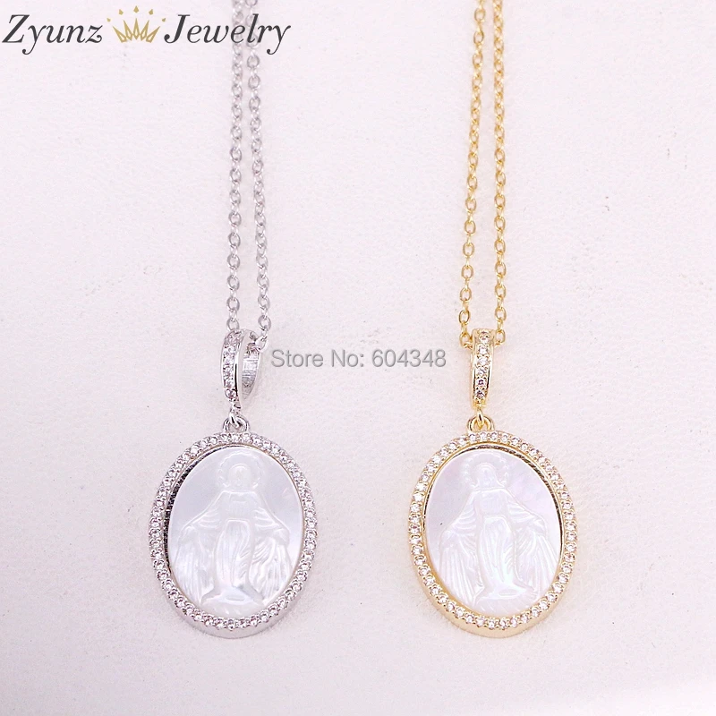 mother of pearl virgin mary necklace