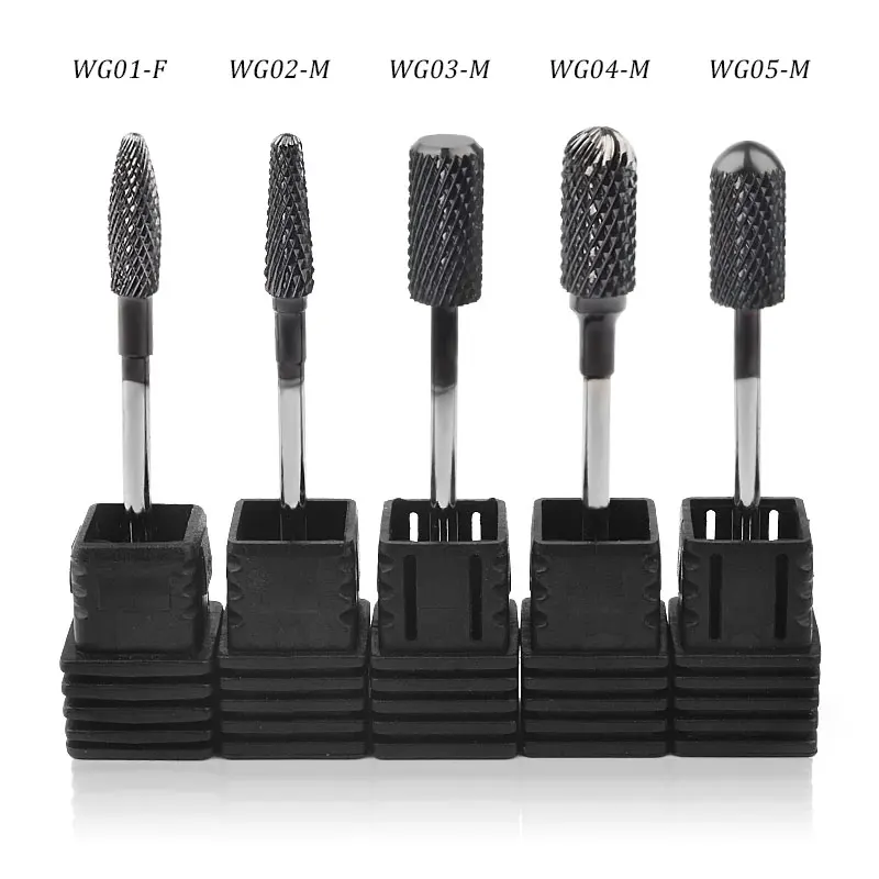 5 Types Black Tungsten Carbide Nail Drill Bit 3/32" Titanium Burr Bits Milling Cutter Electric Manicure Drills Accessories Tools