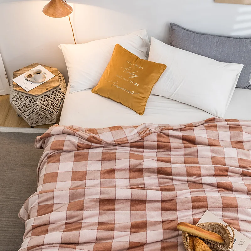 LREA домашний текстиль цвета хаки и синий квадратный плед в европейском стиле с принтом Ручная стирка теплое фланелевое одеяло на кровати