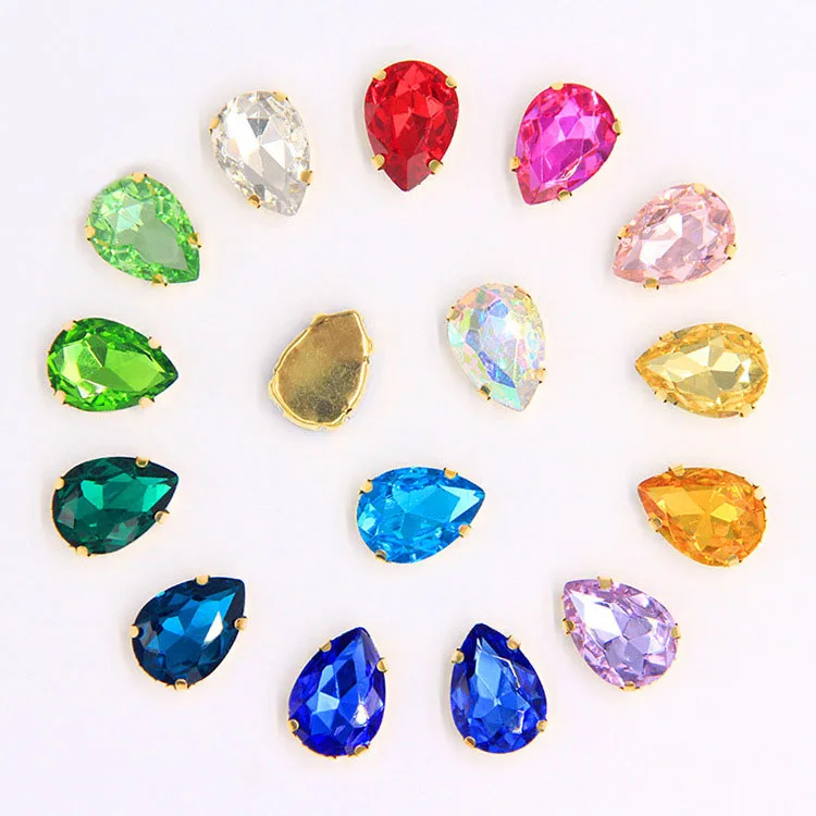 

20pcs/pack 10x14mm 13x18mm Golden bottom support Teardrop g Sew on claw rhinestones DIY Garment accessories