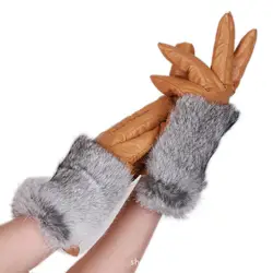 606 новая мода перчатки из кроличьего меха женские кожаные перчатки овчины Литер фланель зимние кожаные перчатки