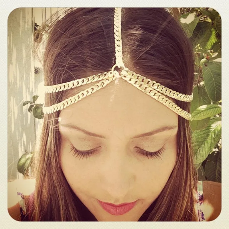 Модные украшения на лоб простая цепочка для волос Женская повязка на голову с цепочкой украшения на голову для женщин подарок T012